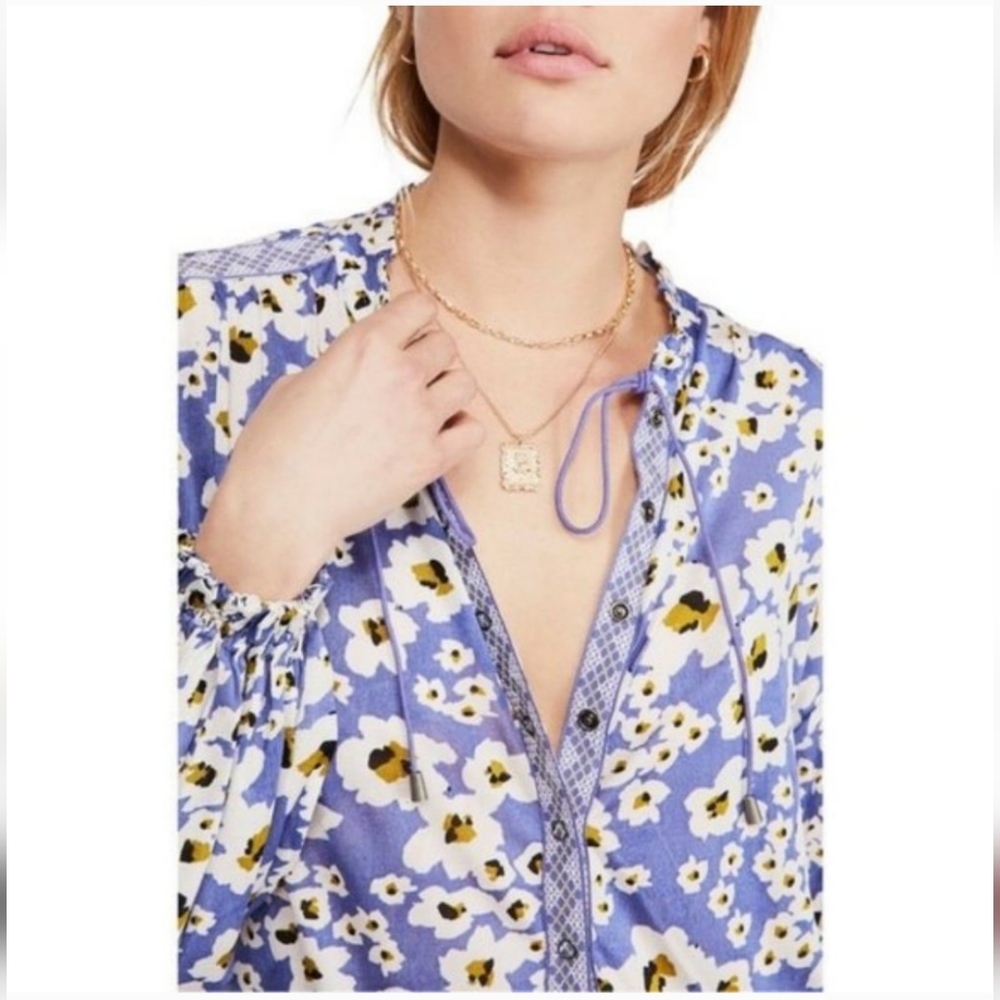 Free People Lavendar Love Letter Floral Flowy Hi-Lo Tunic Blouse - Picture 6 of 16
